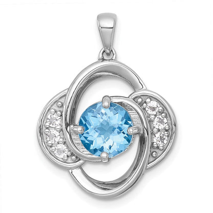 Sterlingsilber Rhodiniert Poliert Licht Schweizer Blautopas /white Topas Anhänger