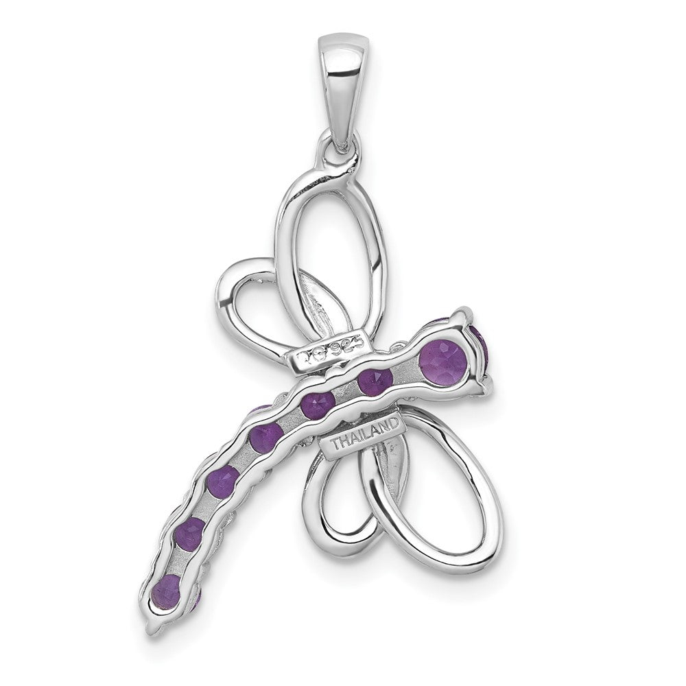 Sterlingsilber Rhodiniert Poliert Amethyst Libelle Anhänger