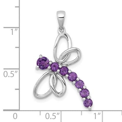 Sterlingsilber Rhodiniert Poliert Amethyst Libelle Anhänger