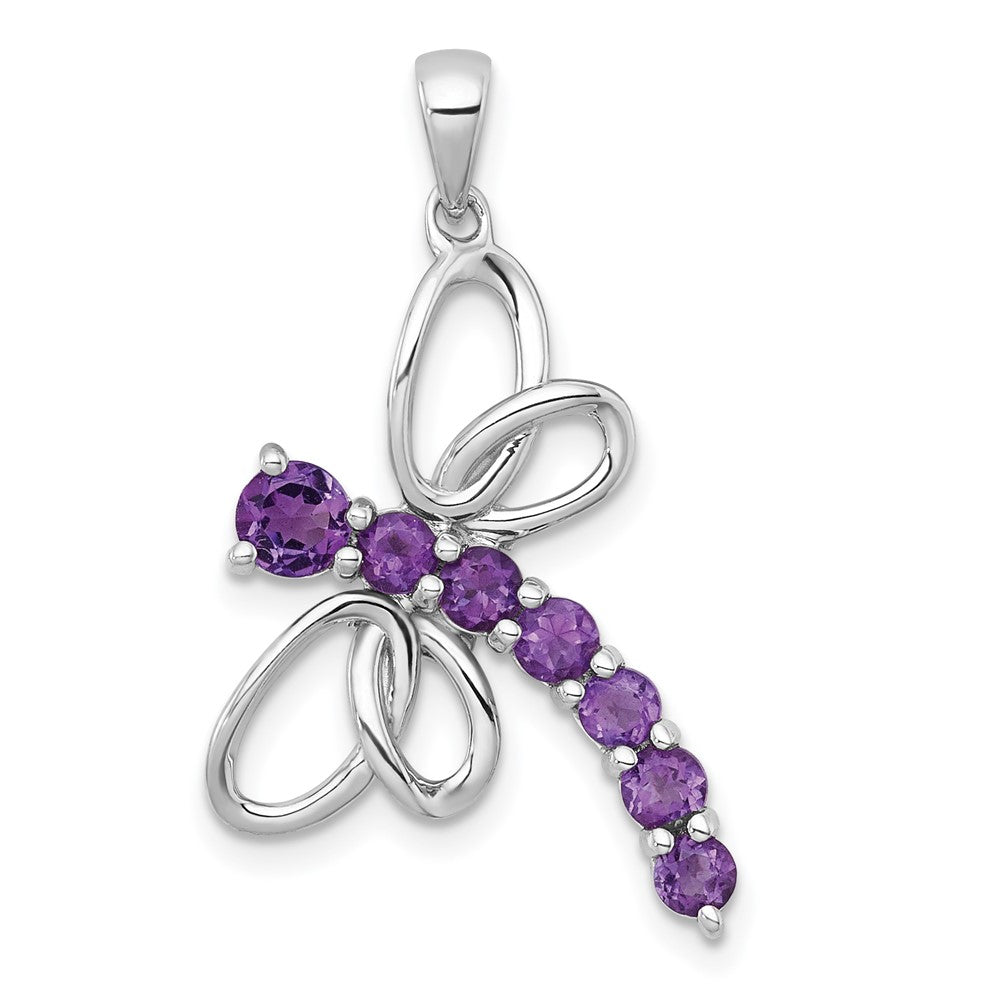 Sterlingsilber Rhodiniert Poliert Amethyst Libelle Anhänger