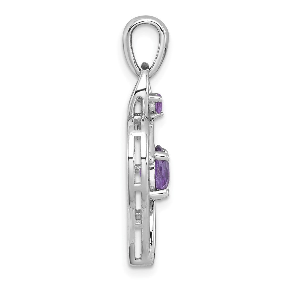 Sterlingsilber Rhodiniert Poliert Amethyst Offen Herz Anhänger