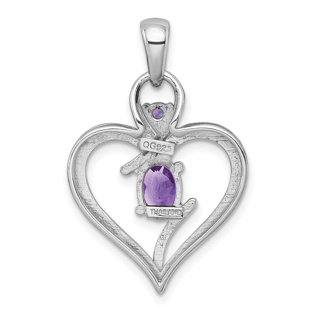 Sterlingsilber Rhodiniert Poliert Amethyst Offen Herz Anhänger