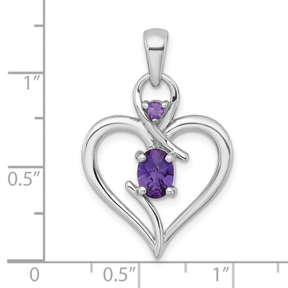 Sterlingsilber Rhodiniert Poliert Amethyst Offen Herz Anhänger