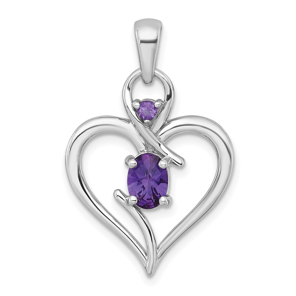 Sterlingsilber Rhodiniert Poliert Amethyst Offen Herz Anhänger