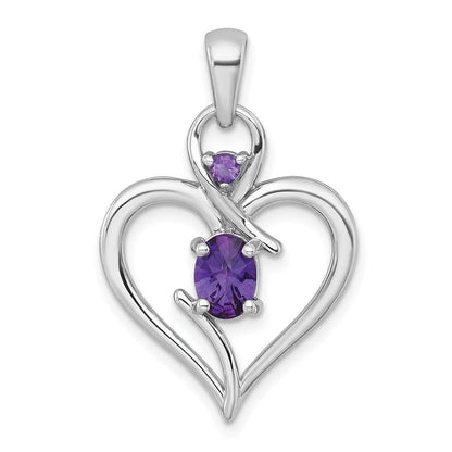 Sterlingsilber Rhodiniert Poliert Amethyst Offen Herz Anhänger