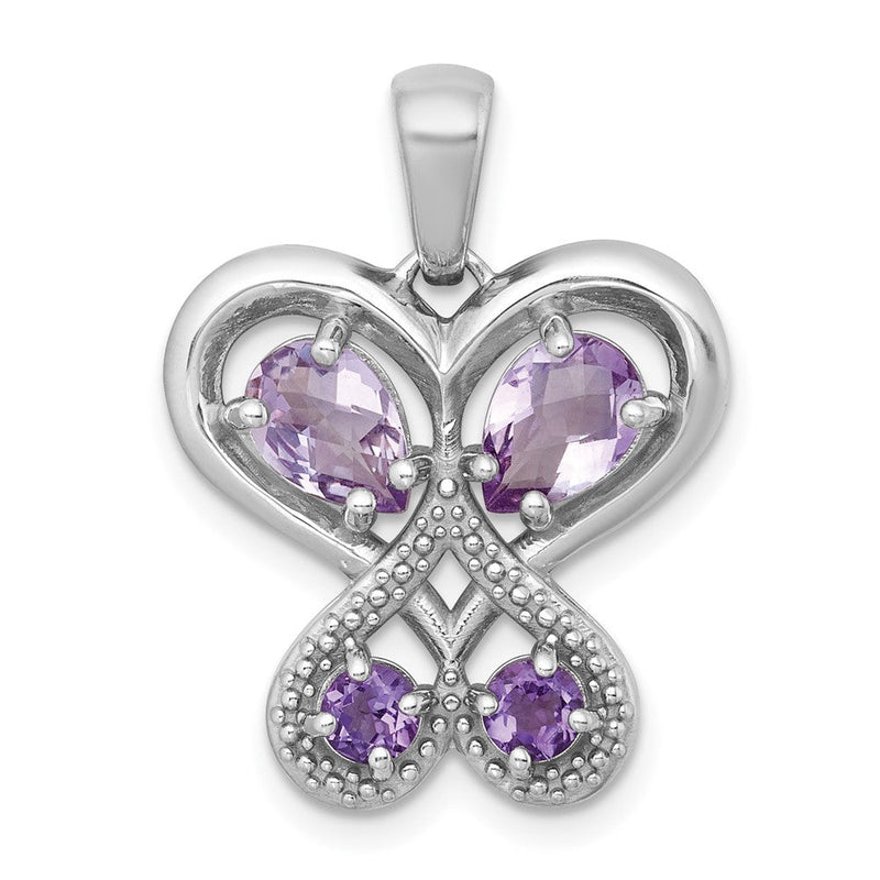 Sterlingsilber Rhodiniert Amethyst/rose De France Quarz Herz Schmetterling Anhänger