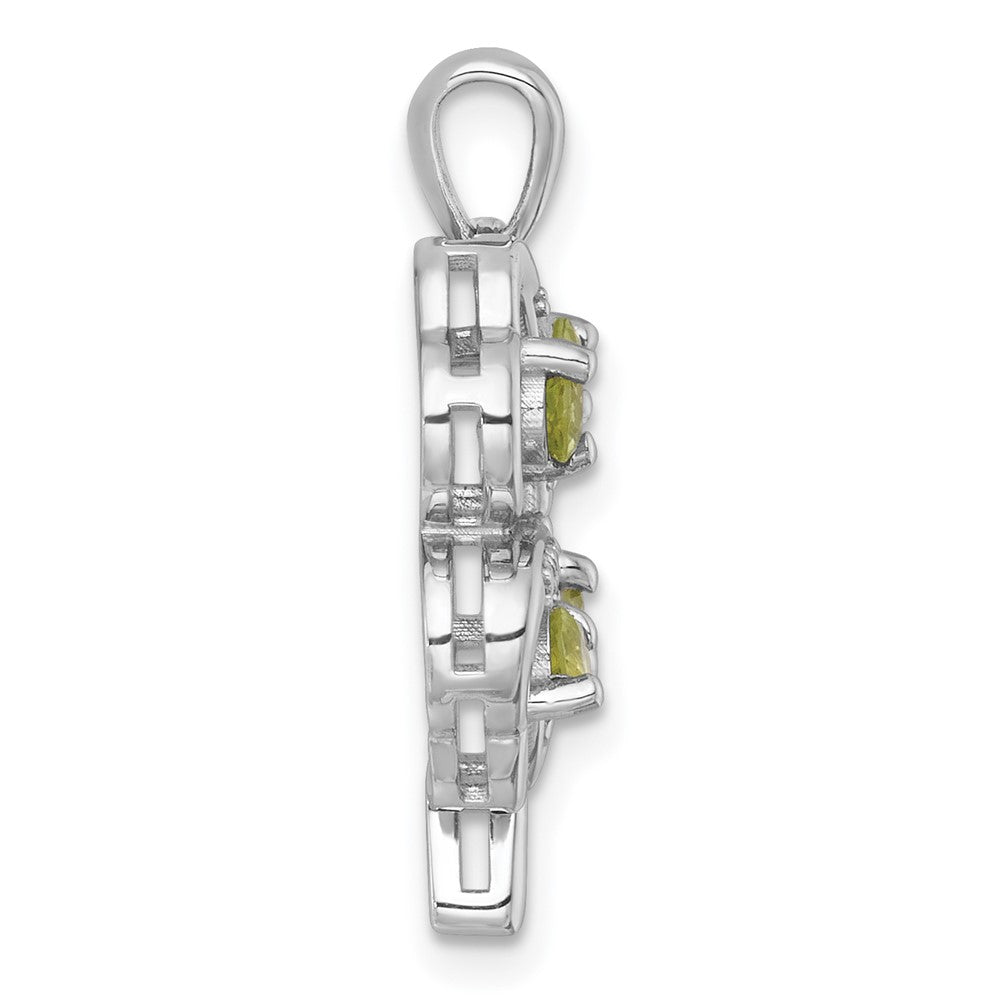 Sterlingsilber Rhodiniert Poliert Peridot und Weiß Topas Klee Anhänger