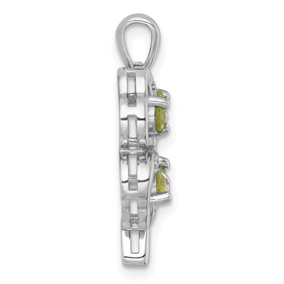 Sterlingsilber Rhodiniert Poliert Peridot und Weiß Topas Klee Anhänger