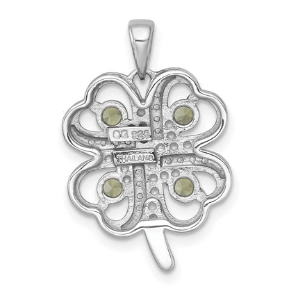 Sterlingsilber Rhodiniert Poliert Peridot und Weiß Topas Klee Anhänger