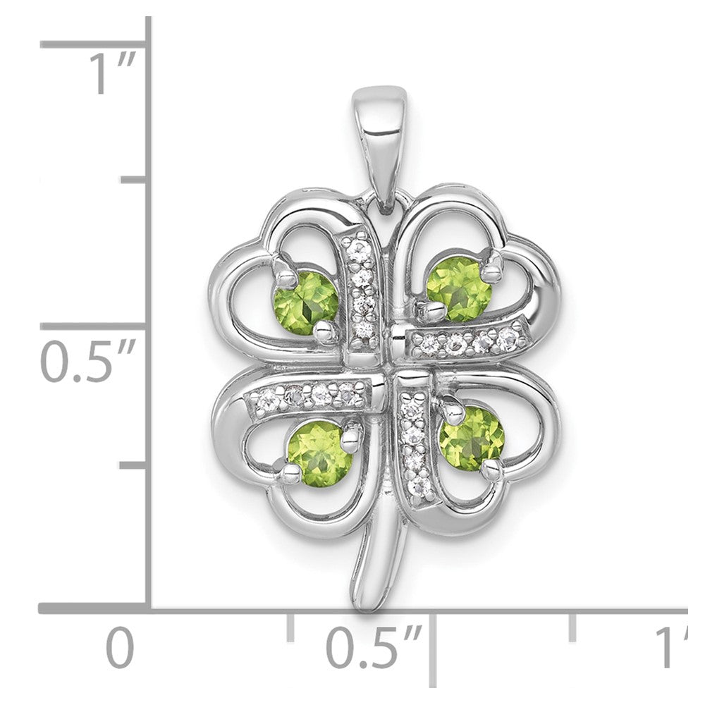 Sterlingsilber Rhodiniert Poliert Peridot und Weiß Topas Klee Anhänger