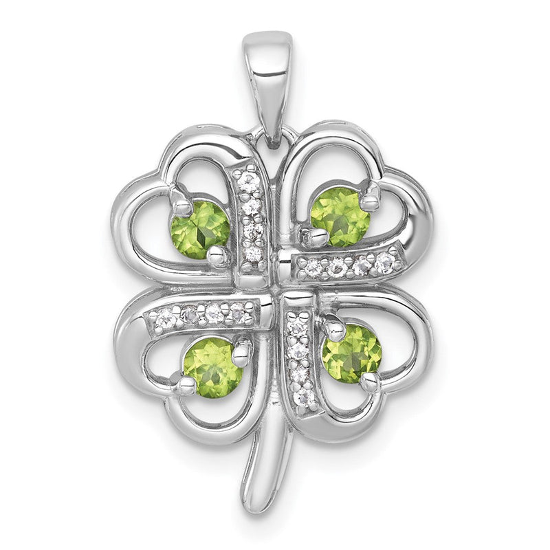 Sterlingsilber Rhodiniert Poliert Peridot und Weiß Topas Klee Anhänger