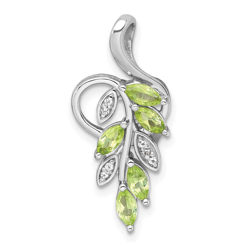 Sterlingsilber Rhodiniert Poliert Peridot und Weiß Topas Blatt Kette Anhänger