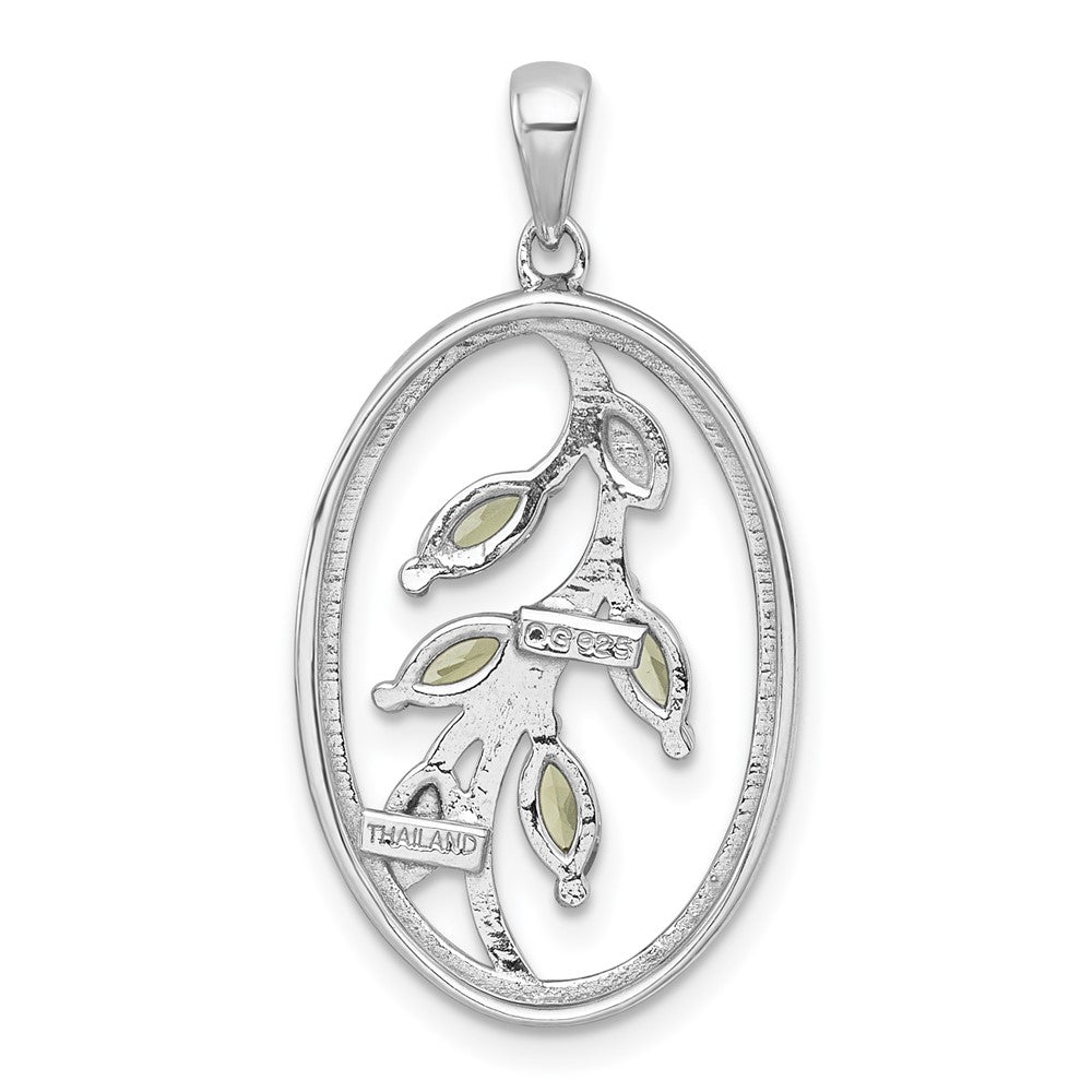 Sterlingsilber Rhodiniert Poliert und Gedreht Peridot Blatt Oval Anhänger