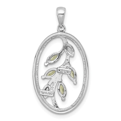 Sterlingsilber Rhodiniert Poliert und Gedreht Peridot Blatt Oval Anhänger