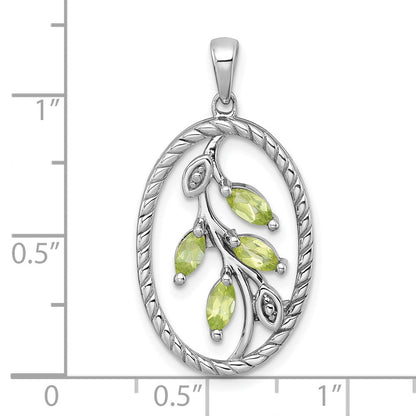 Sterlingsilber Rhodiniert Poliert und Gedreht Peridot Blatt Oval Anhänger