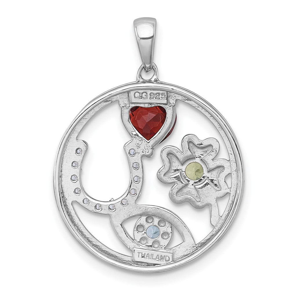 Sterlingsilber Rhodiniert Poliert Multi Edelstein Good Luck Anhänger
