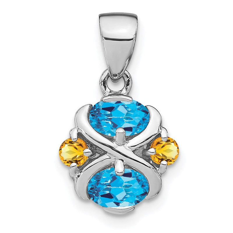 Anhänger aus rhodiniertem Sterlingsilber mit blauem Topas und Citrin
