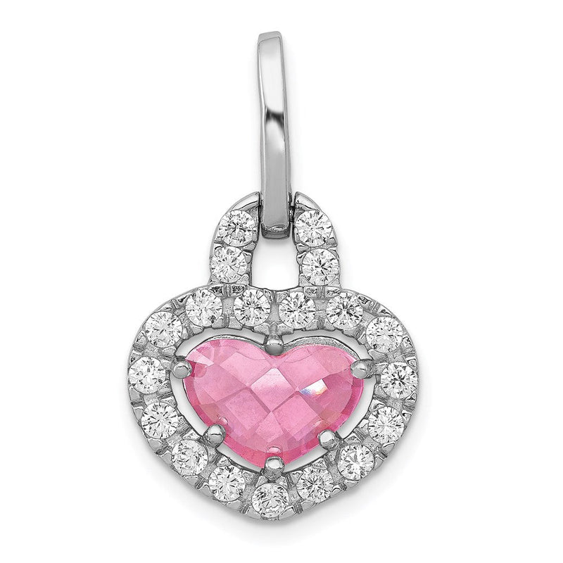 Sterlingsilber Silverrhodium Beschichtet Rosa und Klar Zirkonia Herz Anhänger