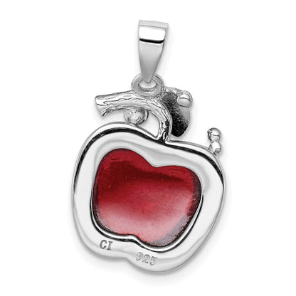 Sterlingsilber Rhodiniert Rot Zirkonia Cabochon Apple Anhänger