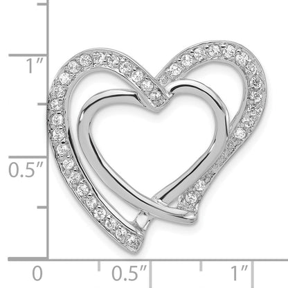 Sterlingsilber Poliert Zirkonia Doppelt Herz Kette Anhänger
