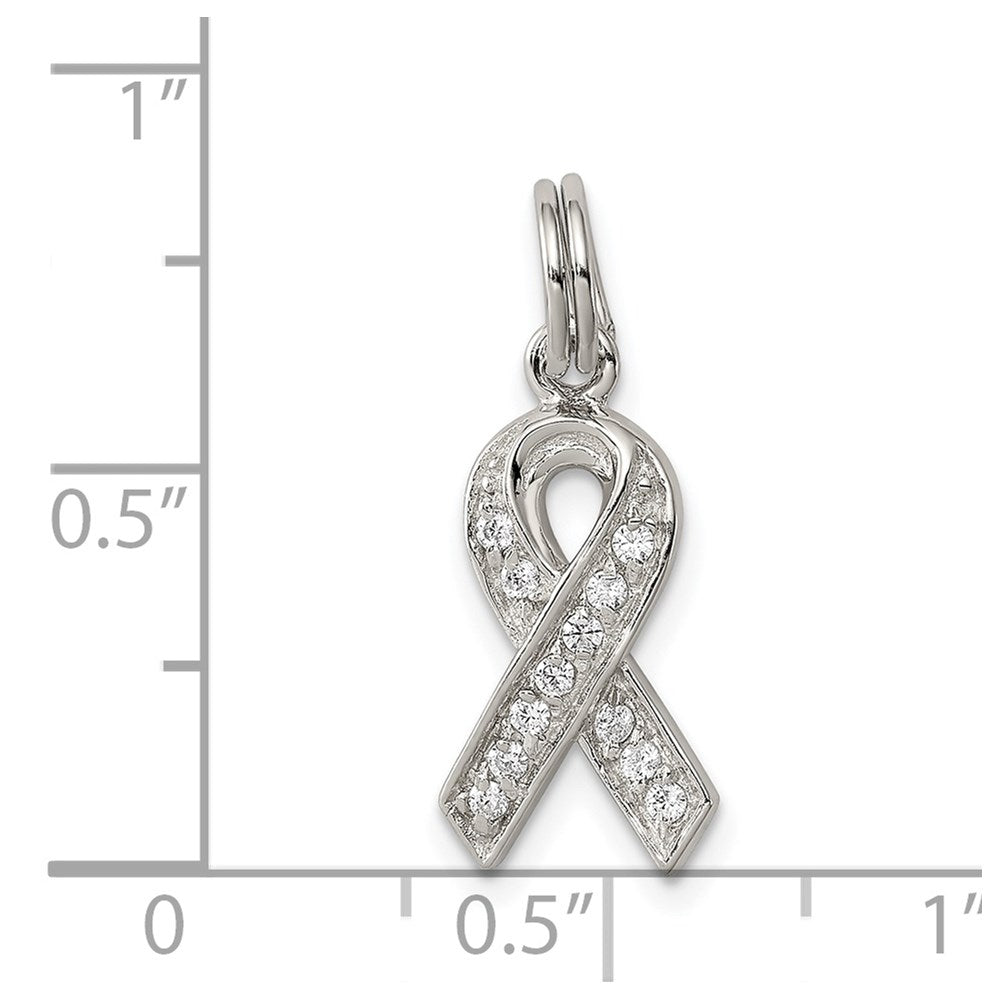 Sterlingsilber Rhodiniert Zirkonia Bewusstsein Schleife Anhänger