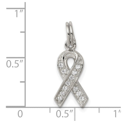 Sterlingsilber Rhodiniert Zirkonia Bewusstsein Schleife Anhänger