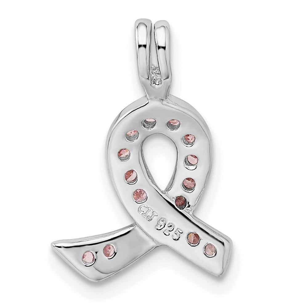 Sterlingsilber Rhodiniert Rosa Zirkonia Bewusstsein Schleife Anhänger
