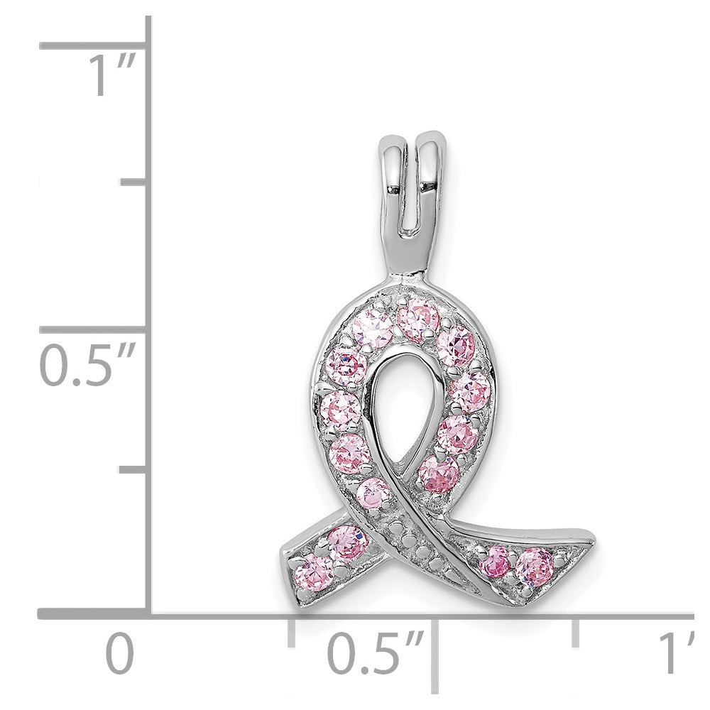 Sterlingsilber Rhodiniert Rosa Zirkonia Bewusstsein Schleife Anhänger