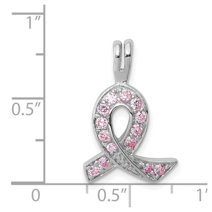 Sterlingsilber Rhodiniert Rosa Zirkonia Bewusstsein Schleife Anhänger
