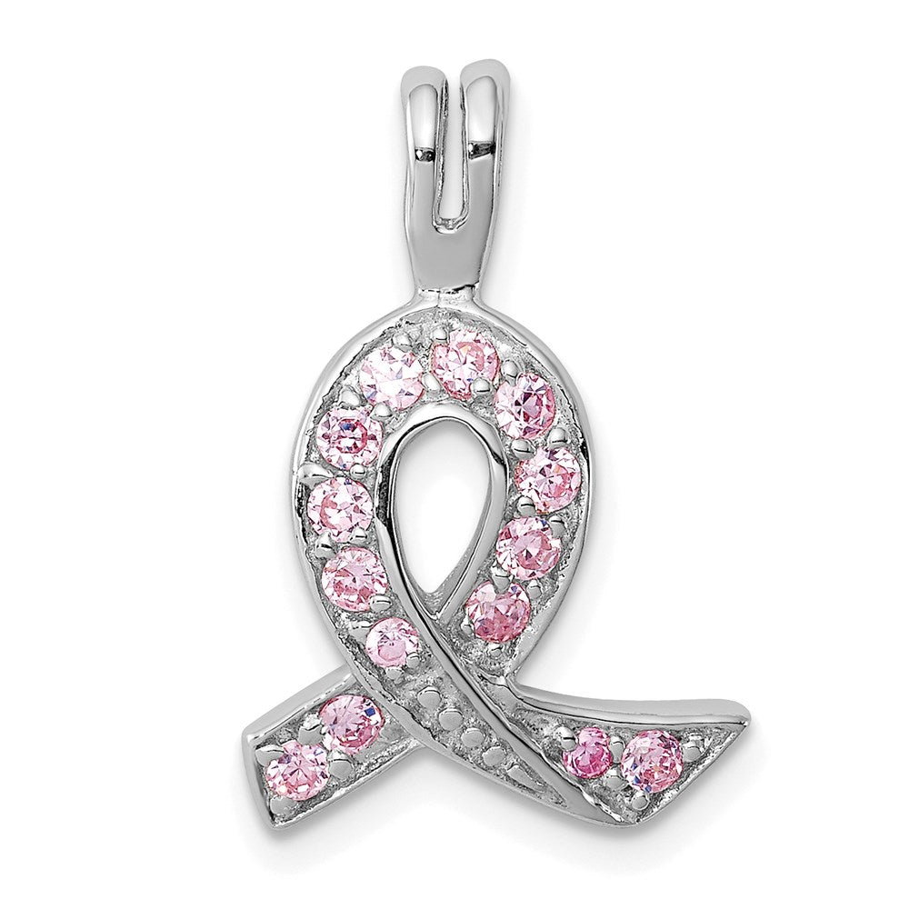 Sterlingsilber Rhodiniert Rosa Zirkonia Bewusstsein Schleife Anhänger