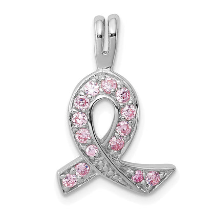Sterlingsilber Rhodiniert Rosa Zirkonia Bewusstsein Schleife Anhänger