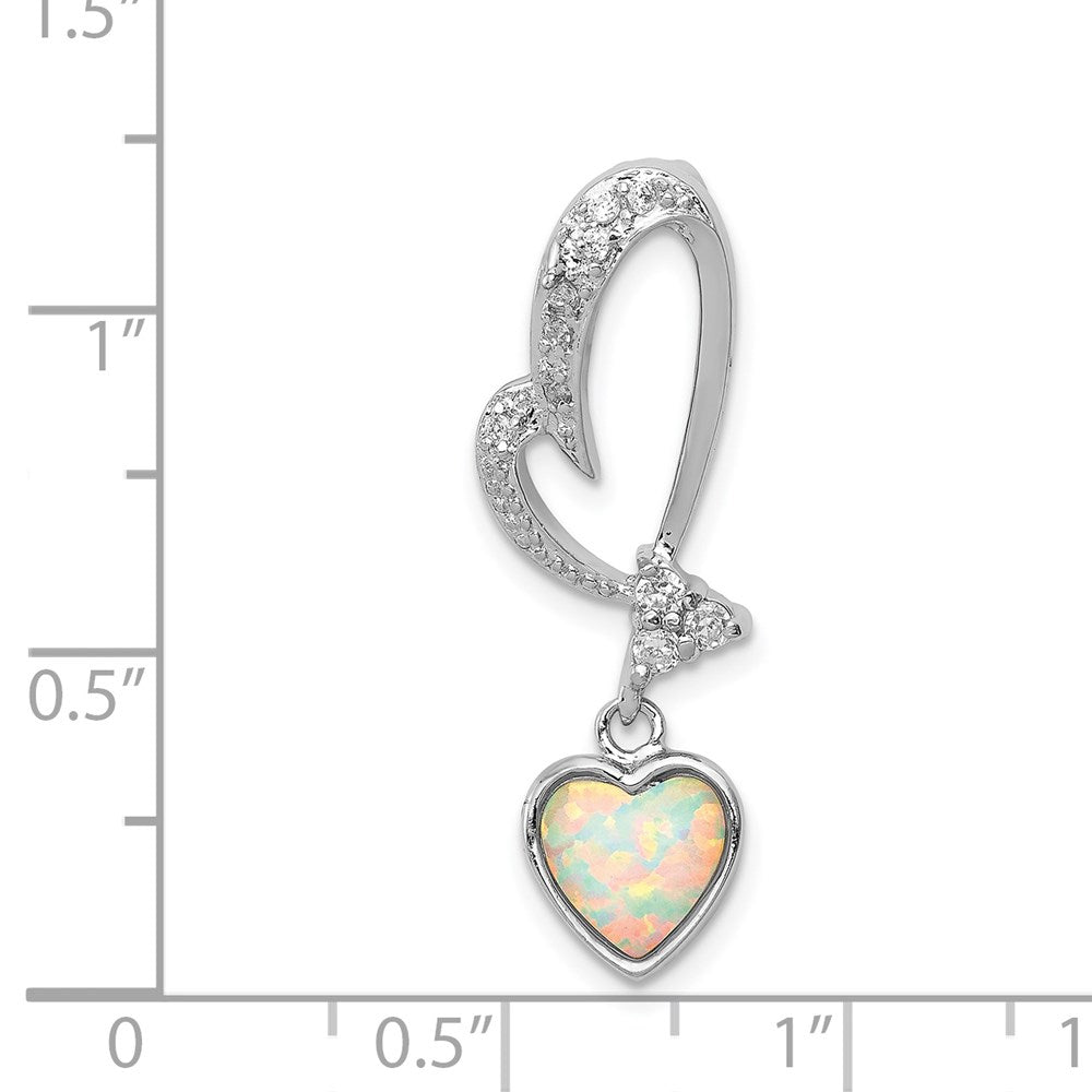 Sterlingsilber Rhodiniert Opal und Zirkonia Herz Anhänger