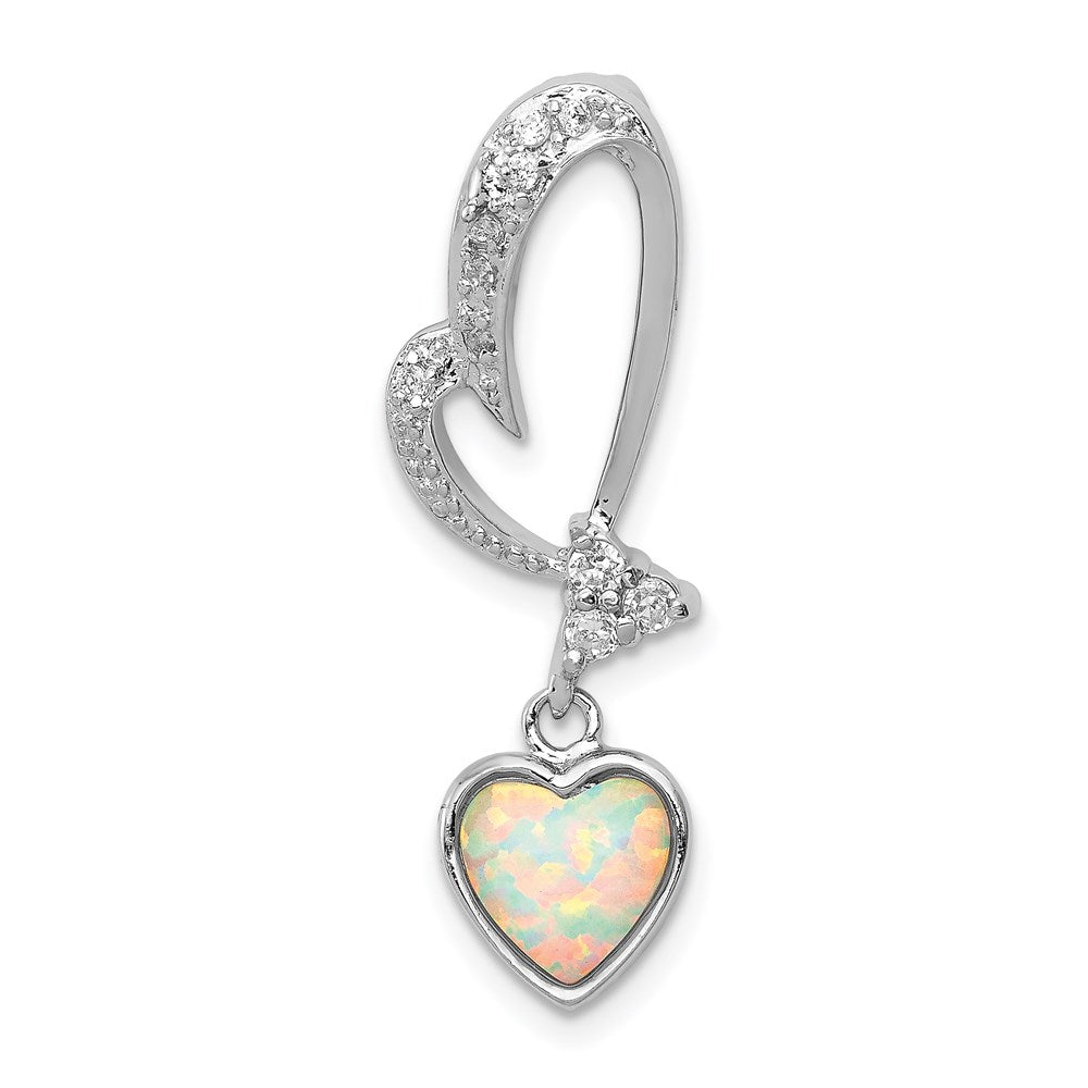 Sterlingsilber Rhodiniert Opal und Zirkonia Herz Anhänger