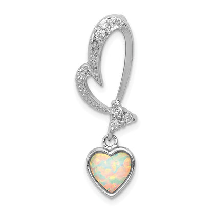 Sterlingsilber Rhodiniert Opal und Zirkonia Herz Anhänger