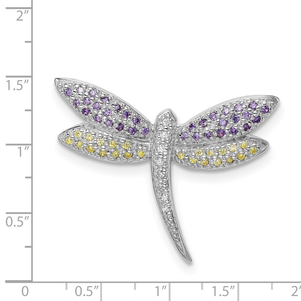 Sterlingsilber Rhodiniert Lila, Gelb & Klar Zirkonia Libelle Brosche