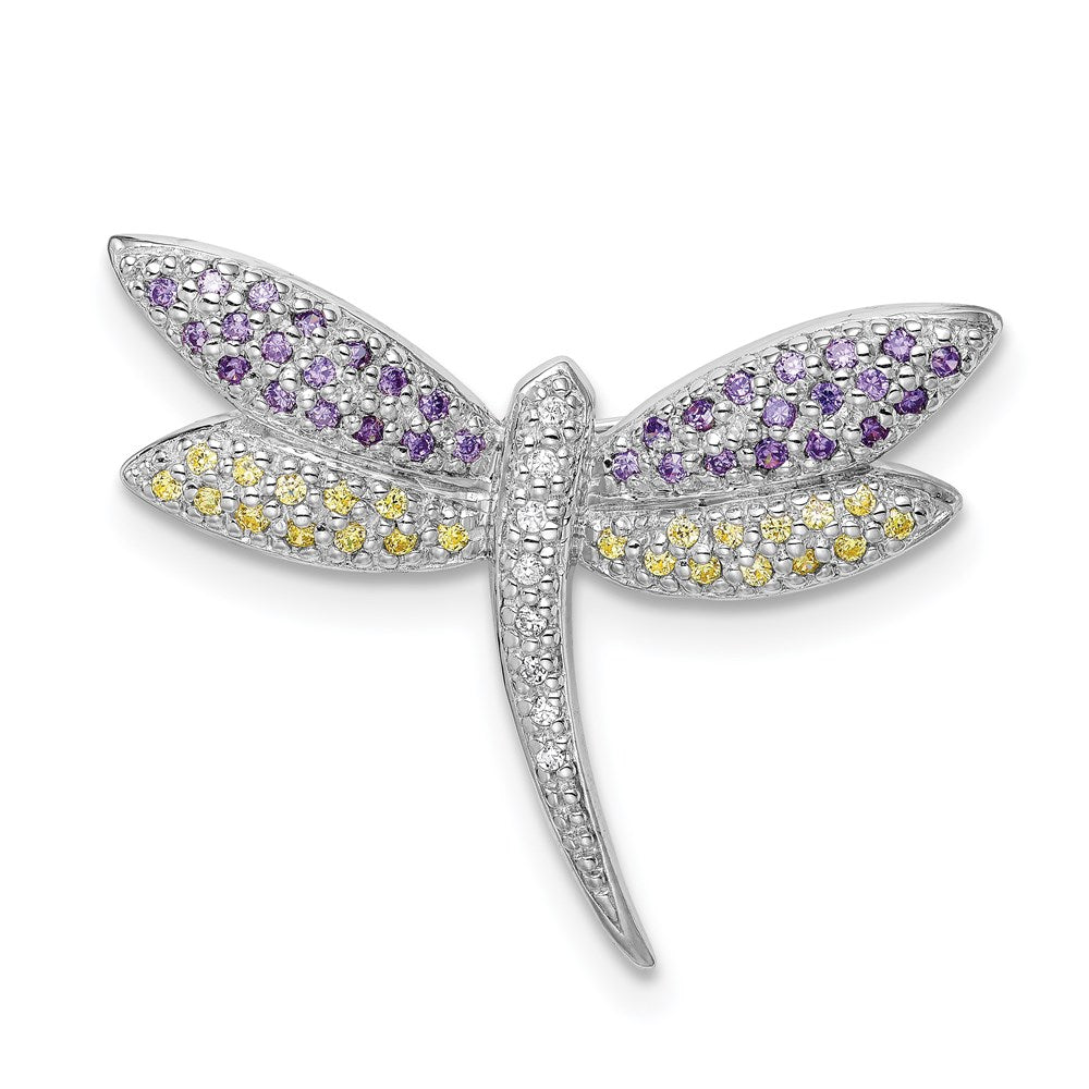 Sterlingsilber Rhodiniert Lila, Gelb & Klar Zirkonia Libelle Brosche
