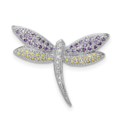 Sterlingsilber Rhodiniert Lila, Gelb & Klar Zirkonia Libelle Brosche