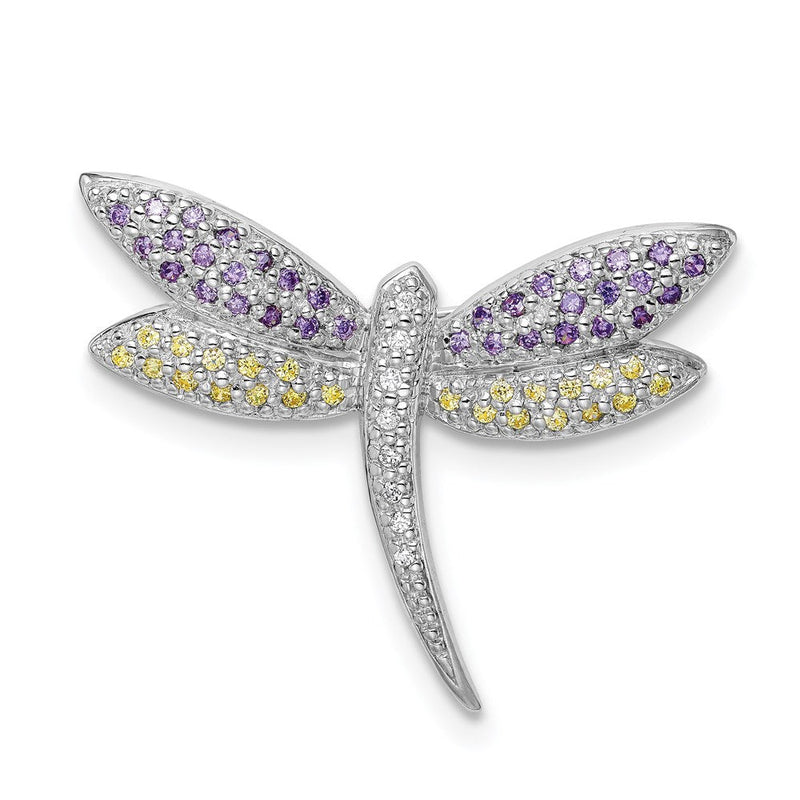 Sterlingsilber Rhodiniert Lila, Gelb & Klar Zirkonia Libelle Brosche