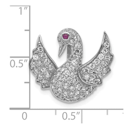 Sterlingsilber Poliert Rosa & Weiß Zirkonia Swan Kette Anhänger