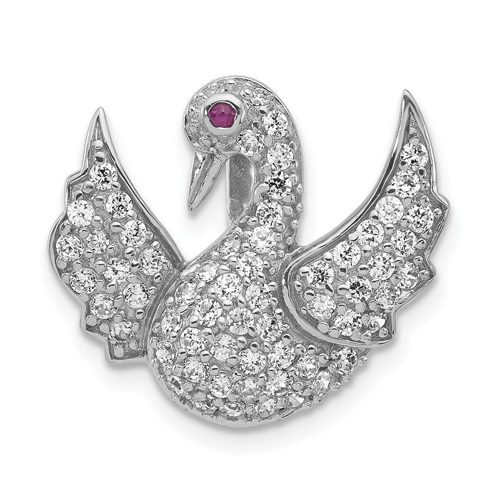 Sterlingsilber Poliert Rosa & Weiß Zirkonia Swan Kette Anhänger