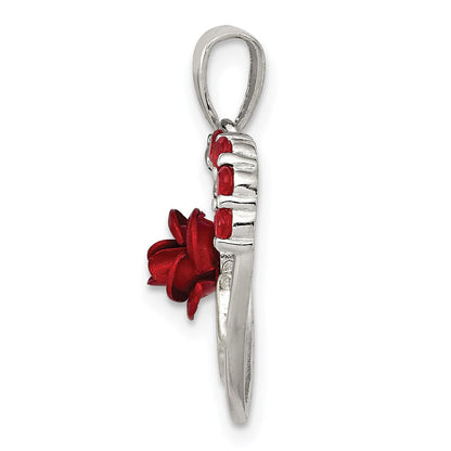 Sterlingsilber Vermeil Rot Blume und Zirkonia Mama Anhänger
