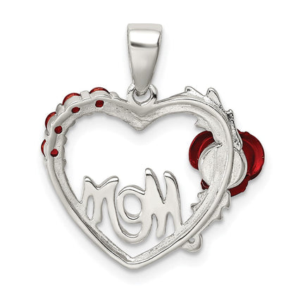 Sterlingsilber Vermeil Rot Blume und Zirkonia Mama Anhänger