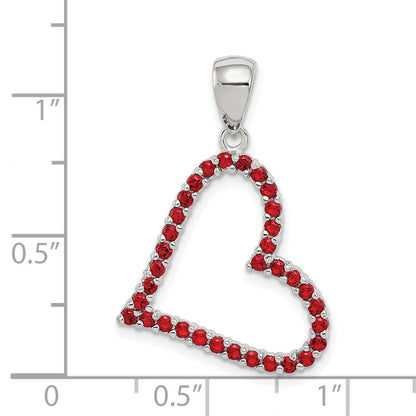 Sterlingsilber Rhodiniert Rot Zirkonia Herz Anhänger