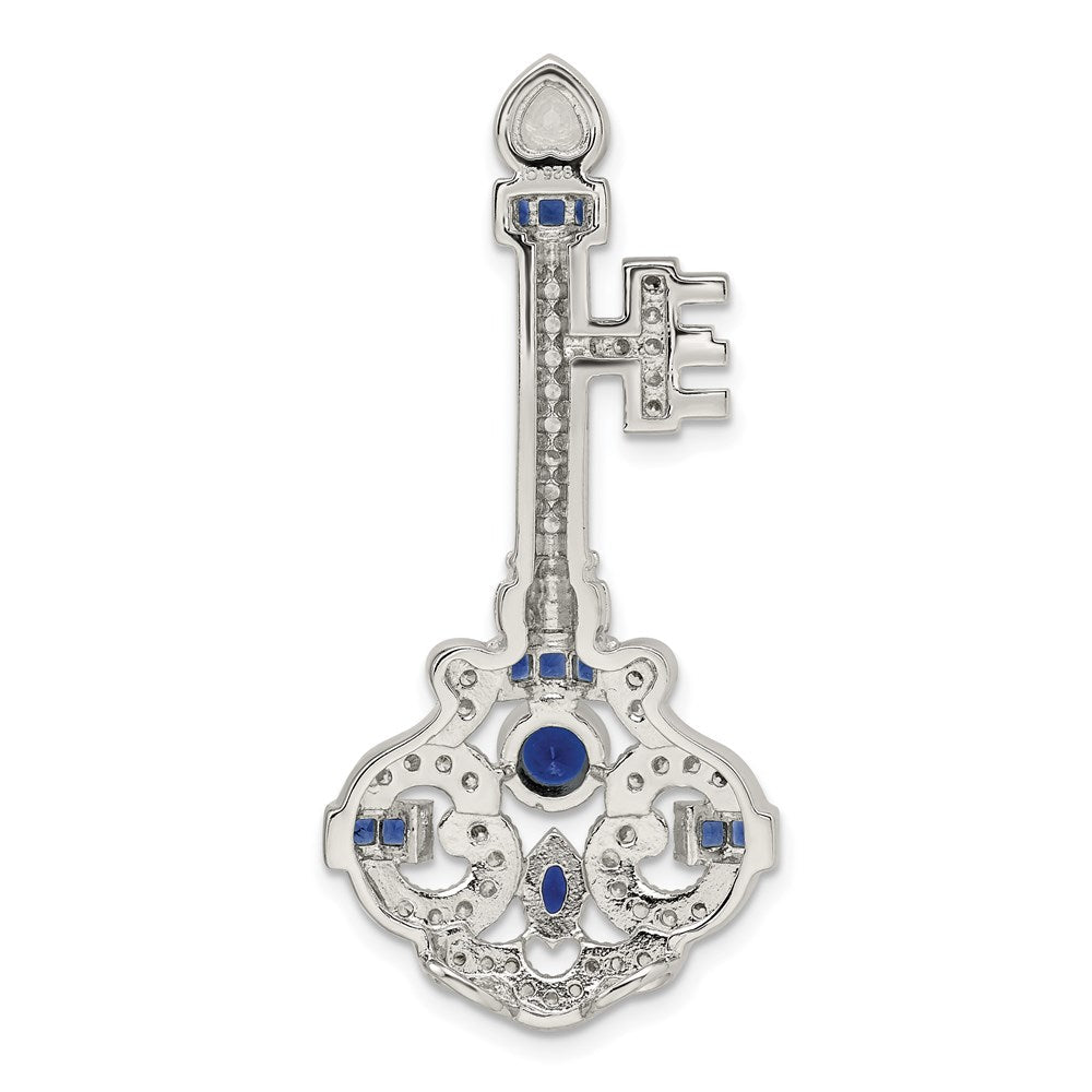 Sterlingsilber Rhodiniert Blau und Klar Zirkonia Key Anhänger