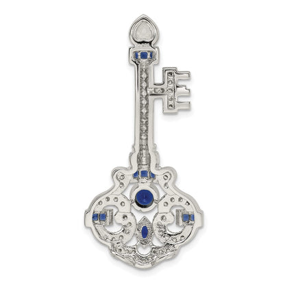 Sterlingsilber Rhodiniert Blau und Klar Zirkonia Key Anhänger