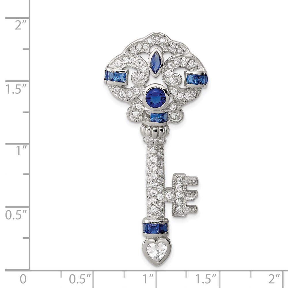Sterlingsilber Rhodiniert Blau und Klar Zirkonia Key Anhänger
