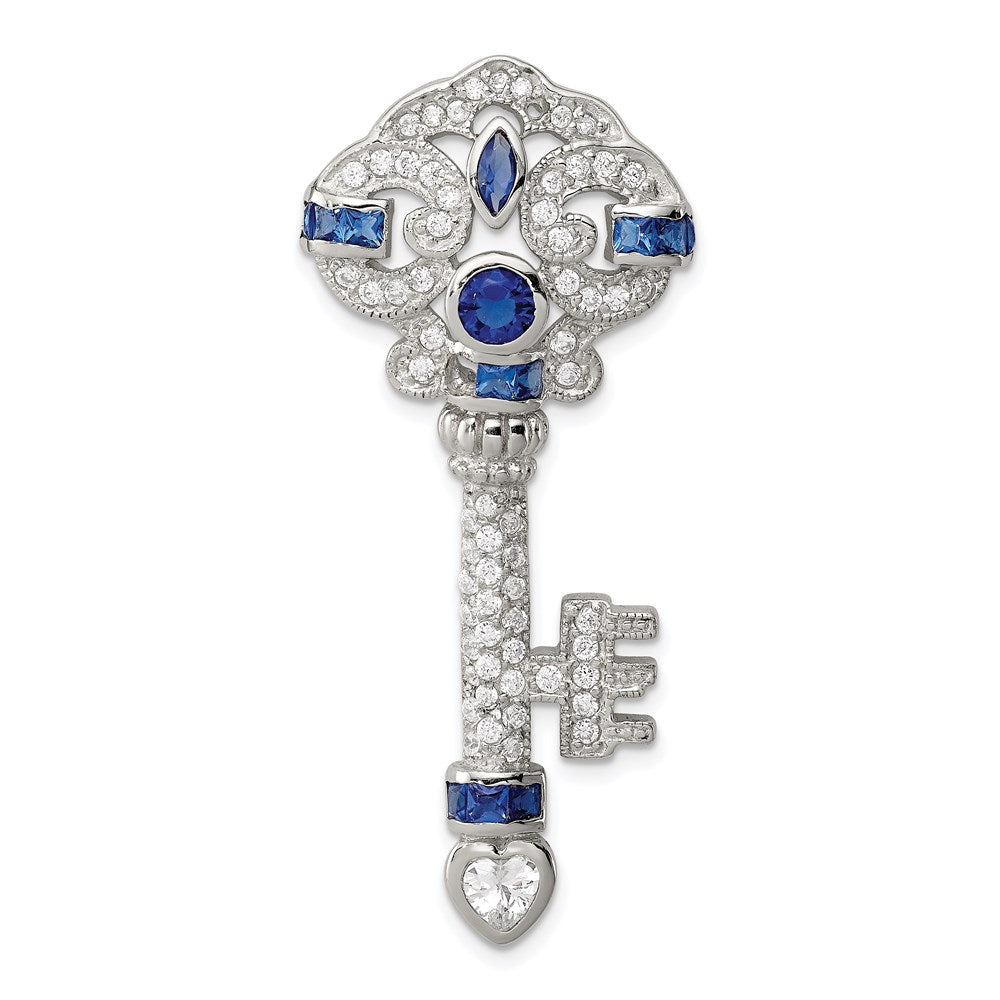 Sterlingsilber Rhodiniert Blau und Klar Zirkonia Key Anhänger