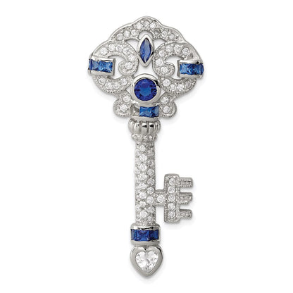 Sterlingsilber Rhodiniert Blau und Klar Zirkonia Key Anhänger