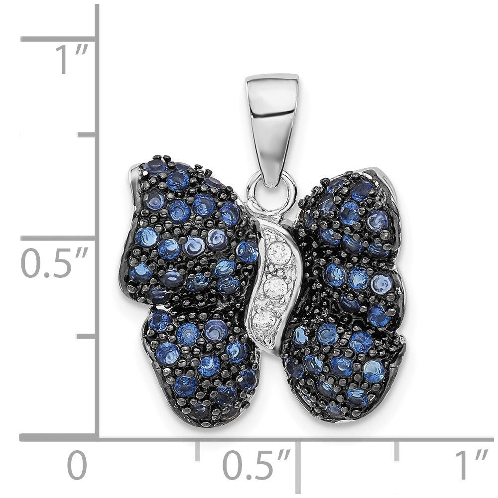 Sterlingsilber Antikisiert Blau & Klar Zirkonia Schmetterling Anhänger