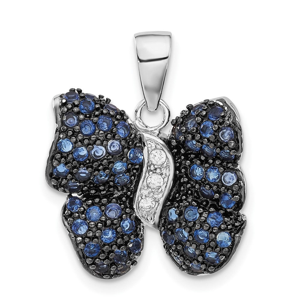 Sterlingsilber Antikisiert Blau & Klar Zirkonia Schmetterling Anhänger